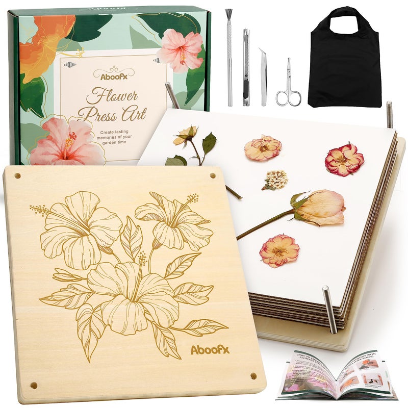 Aboofx Extra Large Flower Press Kit  11"" x 11"" 10 Layers Wooden Flower Pressing Kit with Storage Bag  Flower Pressing Kit for Adults  DIY Pressed Flower Plant Preservation Kit - Image 1